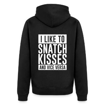 I Like To Snatch Kisses And Vice Versa - Unisex Premium Organic Zip Hoodie - black - Back - Nico (187cm)