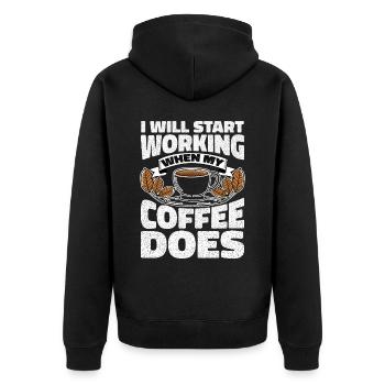 I Will Start Working When My Coffee Does - Unisex Premium Organic Zip Hoodie - black - Back - Nico (187cm)
