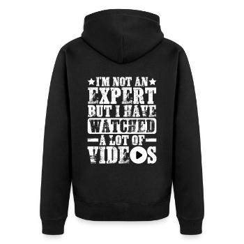 Not An Expert But I Have Watched A Lot Of Videos - Unisex Premium Bio Zip Hoodie - Schwarz - Hinten - Nico (187cm)