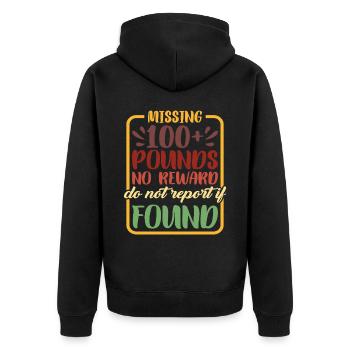 Missing 100+ Pounds, No Reward, Do Not Report 2 - Unisex Premium Bio Zip Hoodie - Schwarz - Hinten - Nico (187cm)