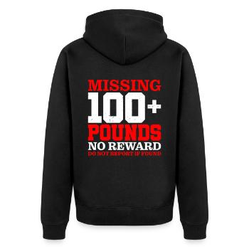 Missing 100+ Pounds, No Reward, Do Not Report 3 - Unisex Premium Bio Zip Hoodie - Schwarz - Hinten - Nico (187cm)