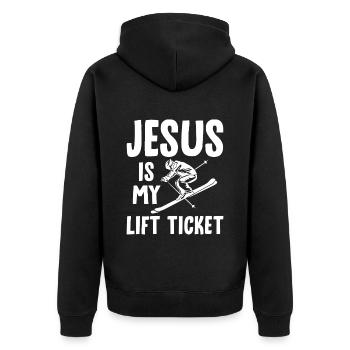 Jesus Is My Lift Ticket 4 - Unisex Premium Bio Zip Hoodie - Schwarz - Hinten - Nico (187cm)