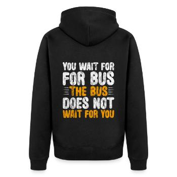 Vous attendez le bus Le bus n’attend pas 3 - Veste à capuche bio Premium Unisexe - noir - Dos - Nico (187cm)