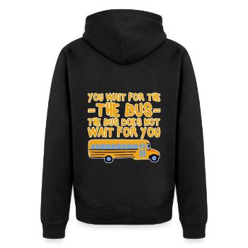 Vous attendez le bus Le bus n’attend pas 4 - Veste à capuche bio Premium Unisexe - noir - Dos - Nico (187cm)