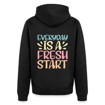 Everyday Is A Fresh Start - Unisex Premium Organic Zip Hoodie - black - Back - Nico (187cm)