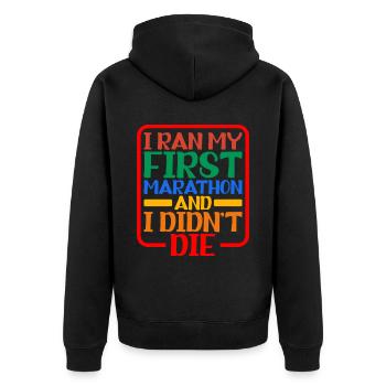 I Ran My First Marathon And I Didn't Die 2 - Unisex Premium Bio Zip Hoodie - Schwarz - Hinten - Nico (187cm)