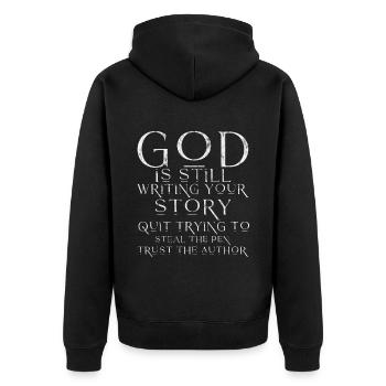 God Is Still Writing Your Story 3 - Unisex Premium Organic Zip Hoodie - black - Back - Nico (187cm)
