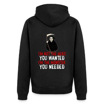 Not The Hero You Wanted, The Monster You Needed 4 - Unisex Premium Bio Zip Hoodie - Schwarz - Hinten - Nico (187cm)