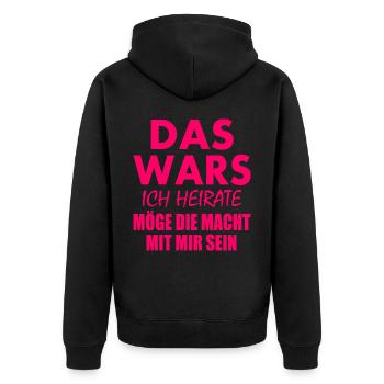 Das wars ich heirate - Unisex Premium Bio Zip Hoodie - Schwarz - Hinten - Nico (187cm)