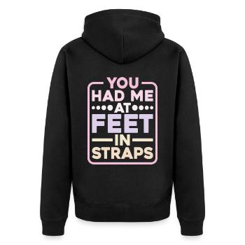 You Had Me At Feet In Straps 9 - Unisex Premium Bio Zip Hoodie - Schwarz - Hinten - Nico (187cm)