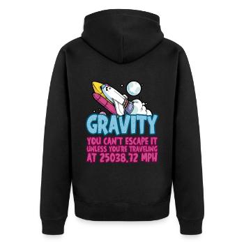 Gravity, You Can't Escape It 4 - Unisex Premium Organic Zip Hoodie - black - Back - Nico (187cm)
