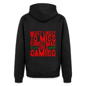 Most Likely To Miss Christmas While Gaming 2 - Unisex Premium Bio Zip Hoodie - Schwarz - Hinten - Nico (187cm)