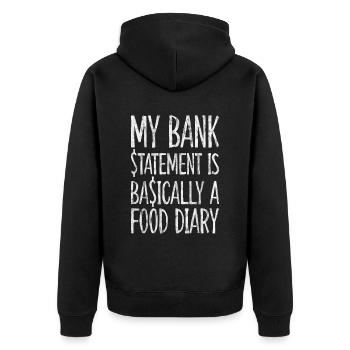Mon relevé bancaire est essentiellement un journal alimentaire 3 - Veste à capuche bio Premium Unisexe - noir - Dos - Nico (187cm)