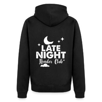 Late Night Reader Club 4 - Unisex Premium Organic Zip Hoodie - black - Back - Nico (187cm)