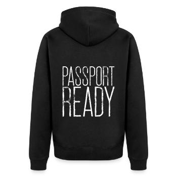 Passport Ready 3 - Unisex Premium Bio Zip Hoodie - Schwarz - Hinten - Nico (187cm)