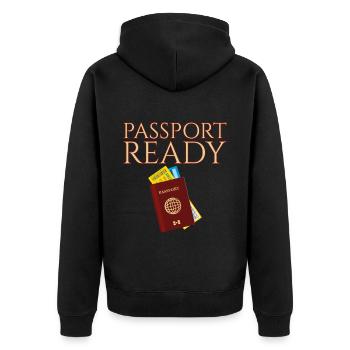 Passport Ready 4 - Unisex Premium Bio Zip Hoodie - Schwarz - Hinten - Nico (187cm)