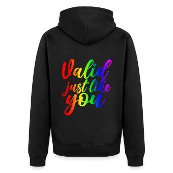Valid Just Like You 4 - Unisex Premium Bio Zip Hoodie - Schwarz - Hinten - Nico (187cm)