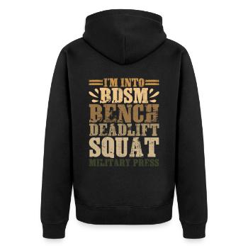 Im Into BDSM Bench Squat Deadlift Military Press17 - Unisex Premium Organic Zip Hoodie - black - Back - Nico (187cm)