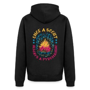 Once A Scout, Always A Pyromaniac 17 - Unisex Premium Bio Zip Hoodie - Schwarz - Hinten - Nico (187cm)
