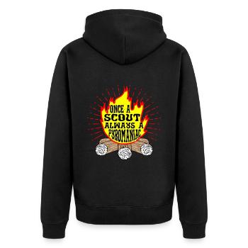Once A Scout, Always A Pyromaniac 18 - Unisex Premium Bio Zip Hoodie - Schwarz - Hinten - Nico (187cm)