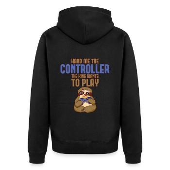 Hand Me The Controller, The King Wants To Play 2 - Unisex Premium Bio Zip Hoodie - Schwarz - Hinten - Nico (187cm)