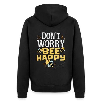 Don't Worry Bee Happy 37 - Unisex Premium Organic Zip Hoodie - black - Back - Nico (187cm)