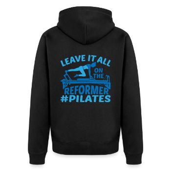 Leave It All On The Reformer #Pilates 6 - Unisex Premium Bio Zip Hoodie - Schwarz - Hinten - Nico (187cm)