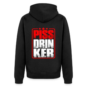 Piss Drinker 32 - Unisex Premium Bio Zip Hoodie - Schwarz - Hinten - Nico (187cm)