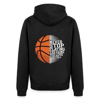Never Stop Playing The Game, You Love Basketball 6 - Unisex Premium Organic Zip Hoodie - black - Back - Nico (187cm)
