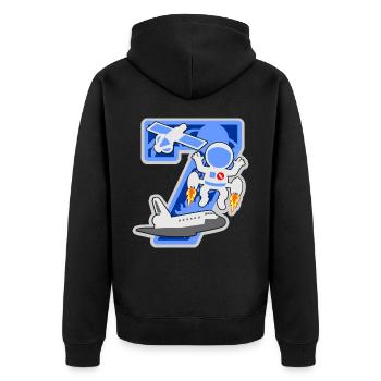 Astronaut 7. Geburtstagsparty Nummer 7 - 7 Jahre - Unisex Premium Bio Zip Hoodie - Schwarz - Hinten - Nico (187cm)
