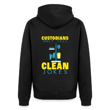 Custodians Only Tell Clean Jokes 2 - Unisex Premium Bio Zip Hoodie - Schwarz - Hinten - Nico (187cm)