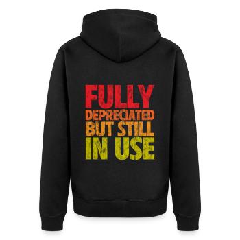 Fully Depreciated But Still In Use 3 - Unisex Premium Bio Zip Hoodie - Schwarz - Hinten - Nico (187cm)
