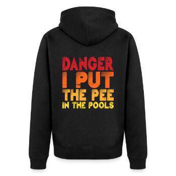 Danger I Put The Pee In The Pools 2 - Unisex Premium Bio Zip Hoodie - Schwarz - Hinten - Nico (187cm)