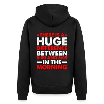 There is a difference between 6:00 and 6:05 - Unisex Premium Organic Zip Hoodie - black - Back - Nico (187cm)