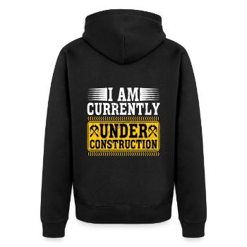 I Am Currently Under Construction 8 - Unisex Premium Bio Zip Hoodie - Schwarz - Hinten - Nico (187cm)