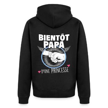 Bientot papa d'une princesse Annonce Bébé Père - Veste à capuche bio Premium Unisexe - noir - Dos - Nico (187cm)