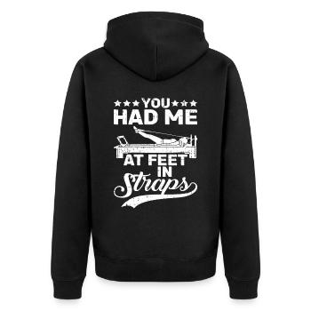 You Had Me At Feet In Straps 14 - Unisex Premium Bio Zip Hoodie - Schwarz - Hinten - Nico (187cm)
