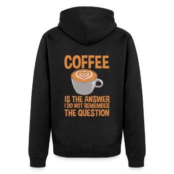Coffee is the answer I don't remember the question4 - Unisex Premium Organic Zip Hoodie - black - Back - Nico (187cm)
