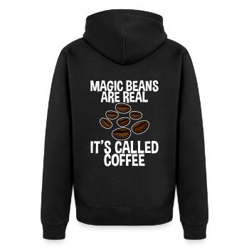Magic Beans Are Real, It's Called Coffee 2 - Unisex Premium Organic Zip Hoodie - black - Back - Nico (187cm)