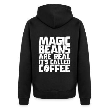 Magic Beans Are Real, It's Called Coffee - Unisex Premium Organic Zip Hoodie - black - Back - Nico (187cm)