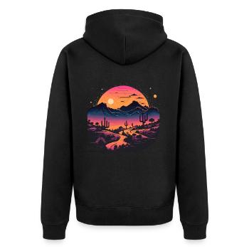 Synthwave Desert - Unisex Premium Organic Zip Hoodie - black - Back - Nico (187cm)