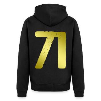 71 Zahl Trikot - Unisex Premium Bio Zip Hoodie - Schwarz - Hinten - Nico (187cm)