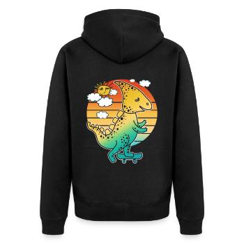 Des dinosaures sur une balade en skateboard au soleil. - Veste à capuche bio Premium Unisexe - noir - Dos - Nico (187cm)