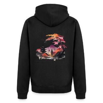 Paysage asiatique - Veste à capuche bio Premium Unisexe - noir - Dos - Nico (187cm)