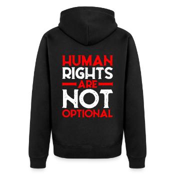 Human Rights Are Not Optional 9 - Unisex Premium Bio Zip Hoodie - Schwarz - Hinten - Nico (187cm)
