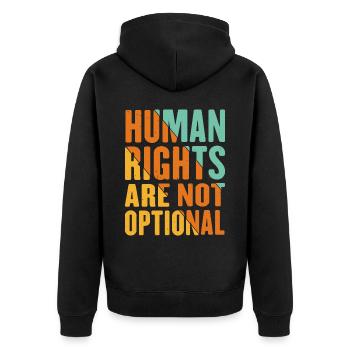 Human Rights Are Not Optional 10 - Unisex Premium Bio Zip Hoodie - Schwarz - Hinten - Nico (187cm)