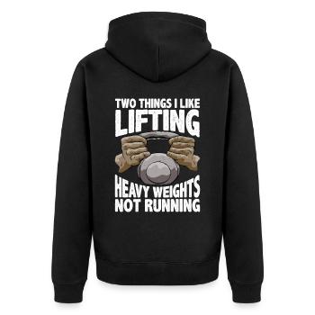 Two Things I Like, Lifting Heavy, Not Running 5 - Unisex Premium Organic Zip Hoodie - black - Back - Nico (187cm)