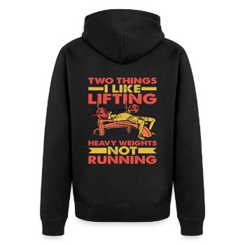 Two Things I Like, Lifting Heavy, Not Running 6 - Unisex Premium Organic Zip Hoodie - black - Back - Nico (187cm)