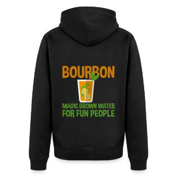 Bourbon, Magic Brown Water For Fun People 2 - Unisex Premium Bio Zip Hoodie - Schwarz - Hinten - Nico (187cm)