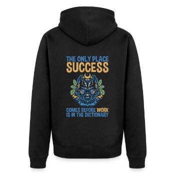 The Only Place Success Comes Before Work 2 - Unisex Premium Bio Zip Hoodie - Schwarz - Hinten - Nico (187cm)
